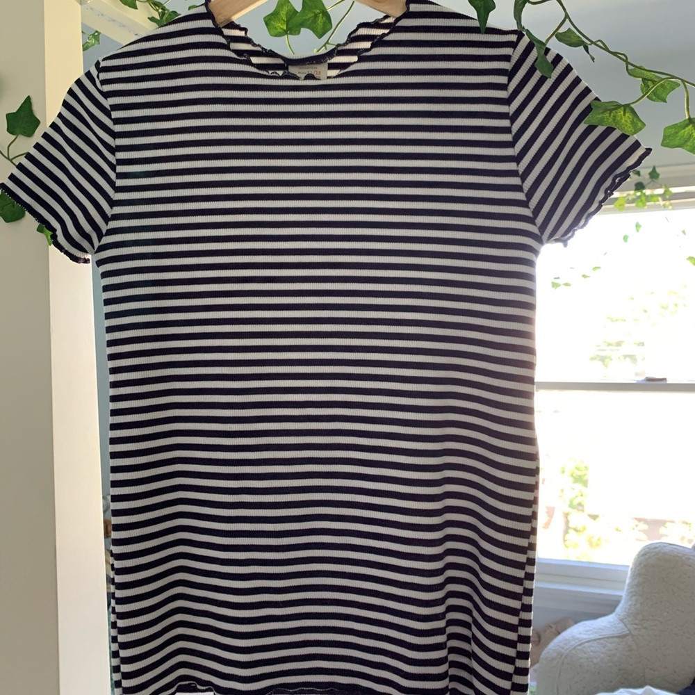 Navy and White Fitted Tee (Zara)